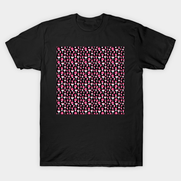 Amanita Mushrooms Pattern - Black T-Shirt by Neginmf